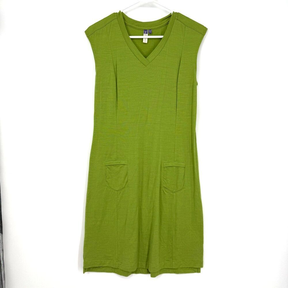 IBEX Dress 100% Merino Wool Sleeveless Pockets Green Birds Gorpcore Women Size S